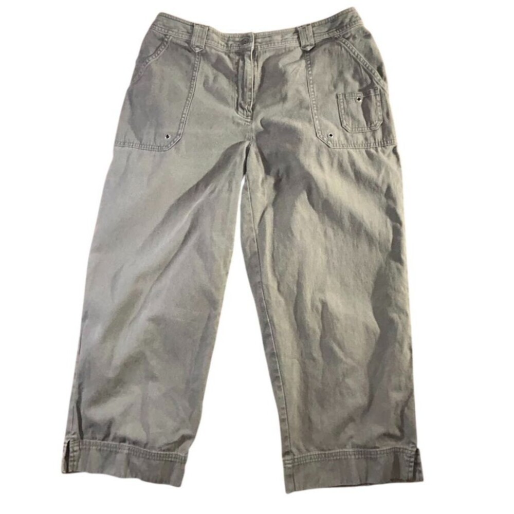 Marsh Landing By Amanda Straight Cropped Cargo Jean Pants 12 Olive Green Women